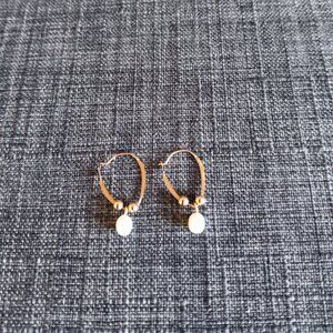 Gold earrings with dangling faux pearl for pierced ears